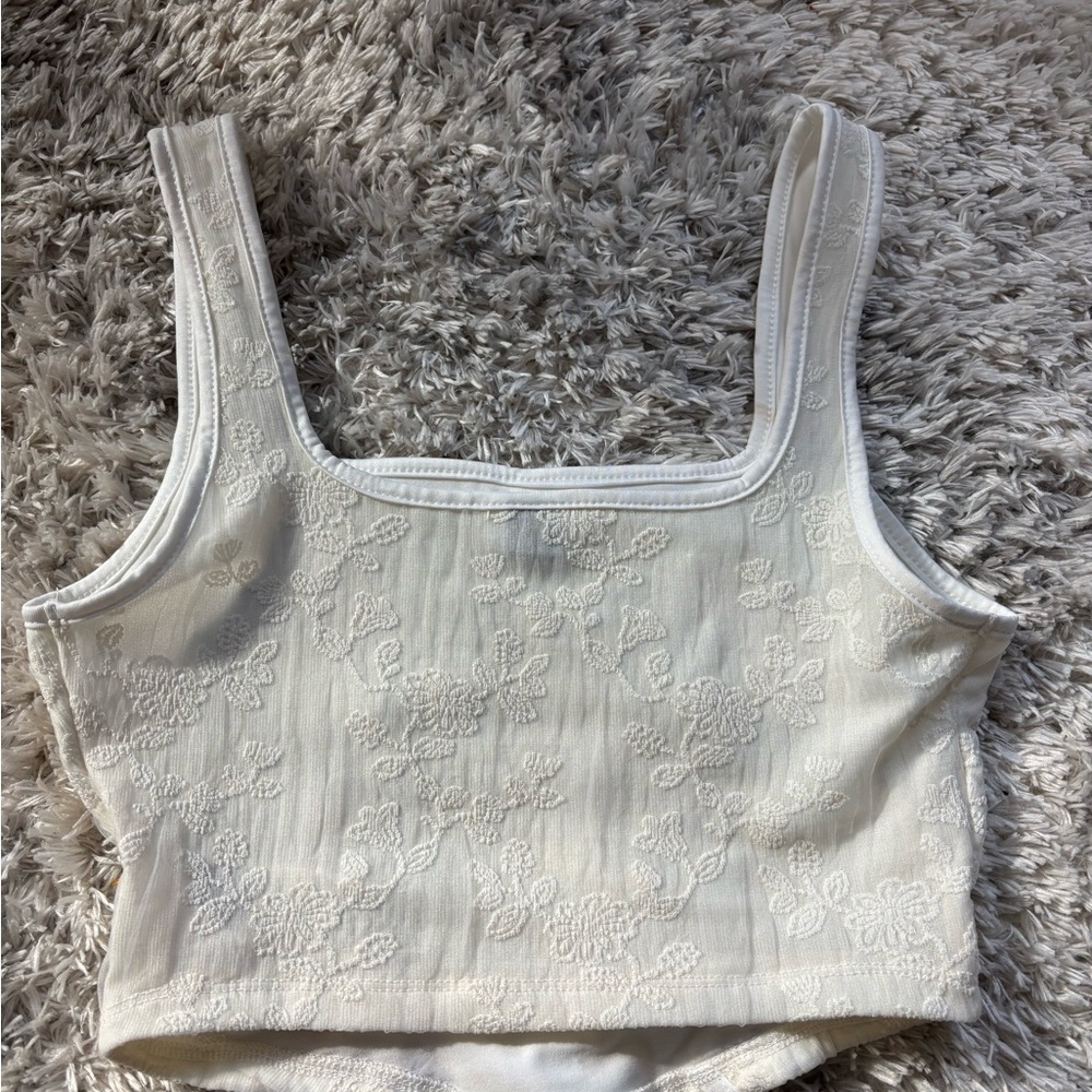 White Floral Embroidered Corset Crop Top Size S - Picture 3 of 5